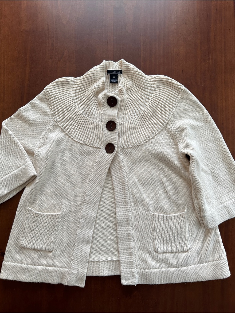 Vintage Grandma Style Knit Sweater with Large Buttons and Pockets